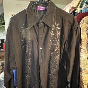 Jimi Hendrix Experience Black w Embroidery Men's Long-Sleeve Button-Up SZ XXL